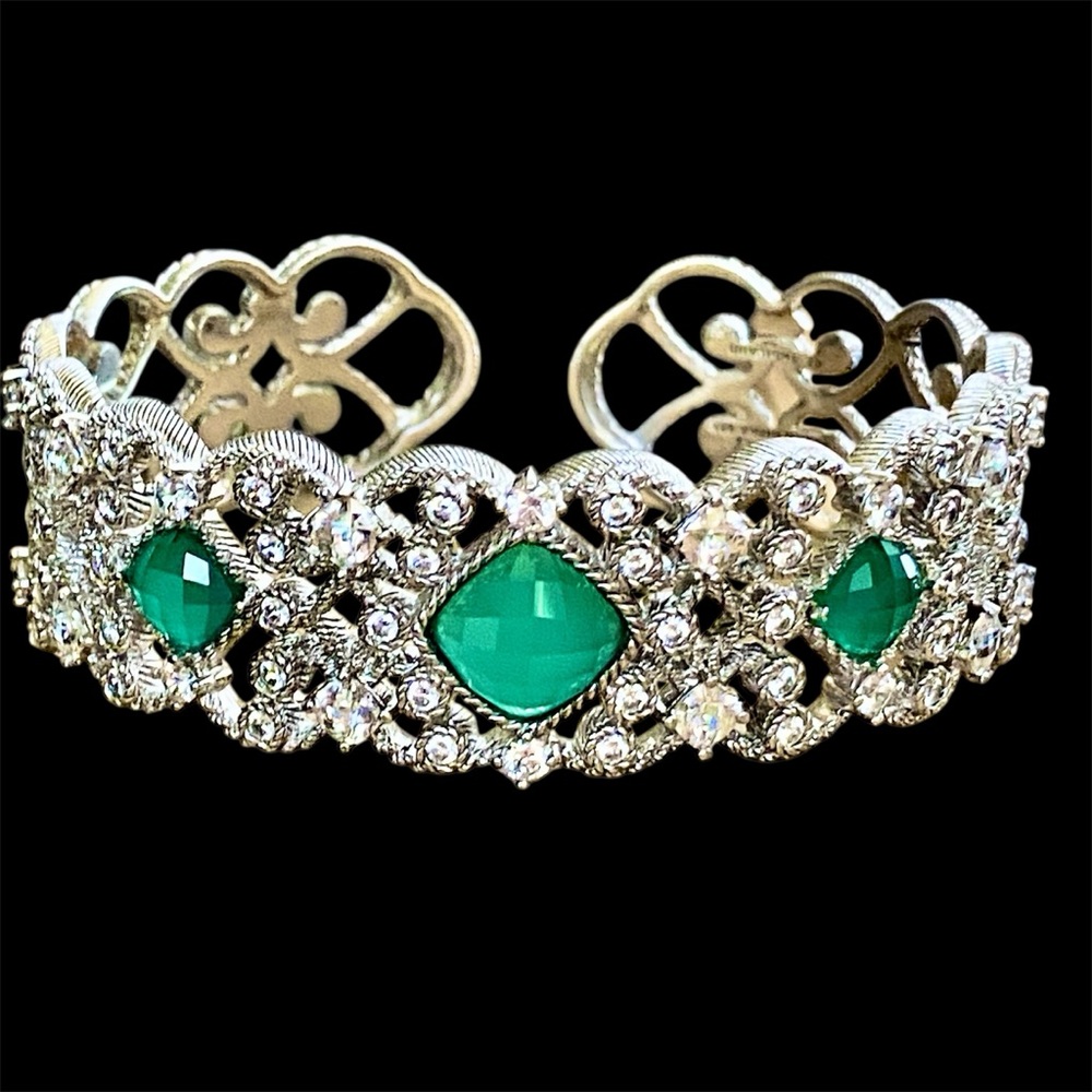 Judith Ripka, Sterling, hinged Chalcedony Gemstone Bracelet